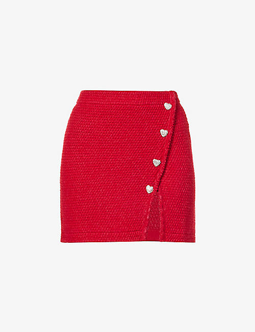 SELF PORTRAIT: Button-embellished wool-blend knitted mini skirt