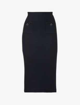 Self-portrait Self Portrait Waffle-knit Mid Skirt In Navy
