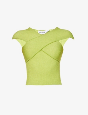 Self-portrait Knit Off Shoulder Top In Green