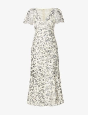 Self-portrait Sequin-embellished Tulle Midi Dress In Champagne