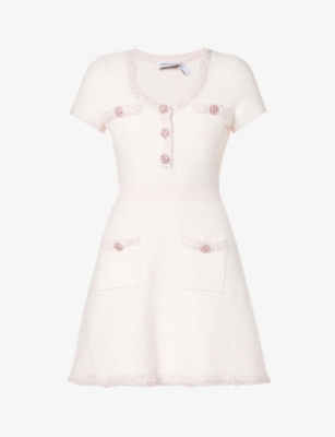 SELF-PORTRAIT: Sequin-embellished cotton knitted mini dress