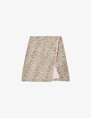 Woven Button Detail Wrap Mini Skirt