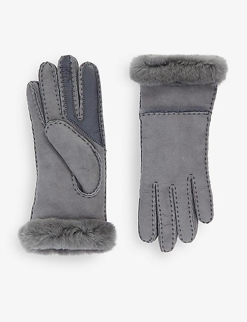 UGG: Tech logo-plaque leather and shearling gloves