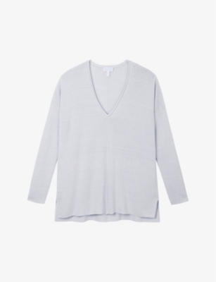 Shop The White Company Women's Linen Blue V-neck Oversized Linen-blend Top