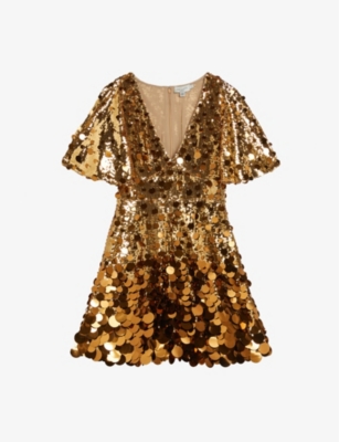 Ted Baker Womens Bronze Estelli Embellished-detail Cape Woven Mini Dress