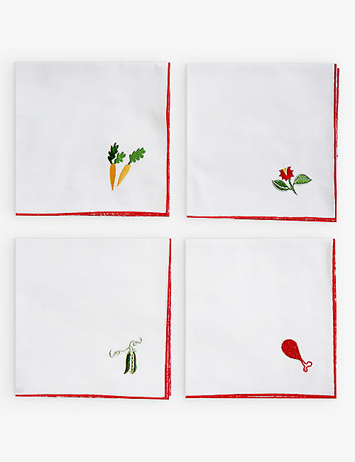 PANGEA: Embroidered napkins Set Of 4