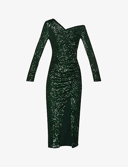 SELF-PORTRAIT: Slim-fit sequin-embellished woven midi dress