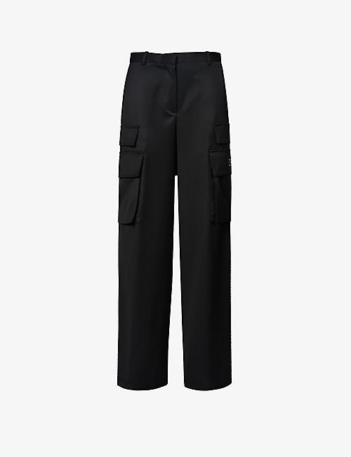 VERSACE: Flap-pocket wide-leg mid-rise wool trousers