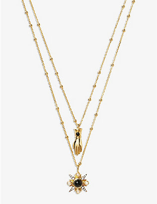 MISSOMA: Harris Reed x Missoma 18ct recycled yellow gold-plated brass, onyx, cubic zirconia and pearl necklace