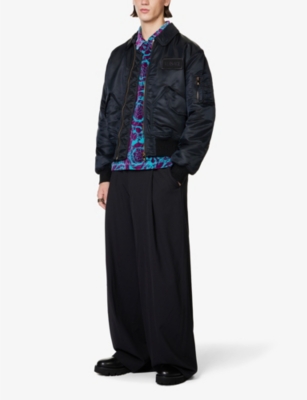 VERSACE Baroque-lined brand-appliqué shell bomber jacket