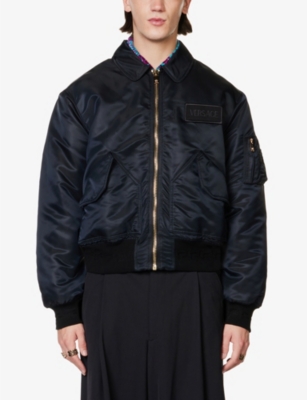 VERSACE Baroque-lined brand-appliqué shell bomber jacket