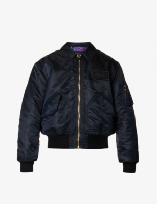 VERSACE Baroque-lined brand-appliqué shell bomber jacket