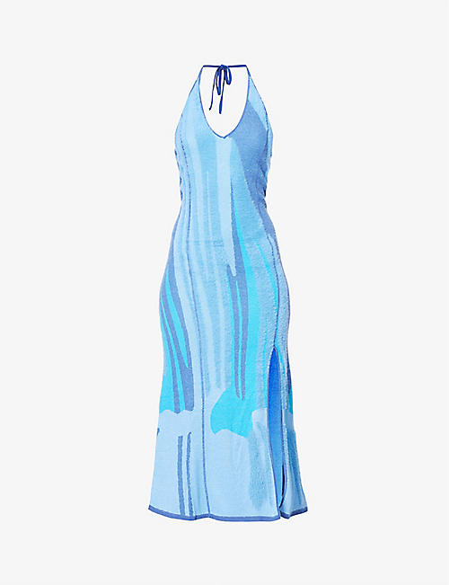 HOUSE OF SUNNY: The Ice Skater abstract-print knitted midi dress