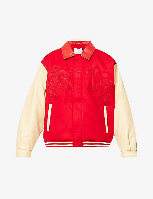 HOUSE OF SUNNY: Take A Trip text-embroidered woven bomber jacket