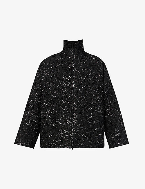 VALENTINO: Floral-jacquard boxy-fit woven jacket