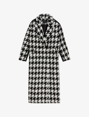 Ted Baker Crombie Houndstooth-check Woven Coat In Black