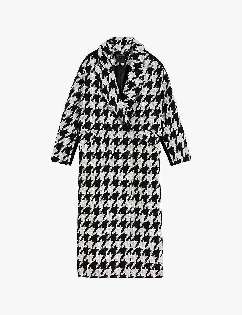 Ted Baker Crombie Houndstooth-check Woven Coat In Black