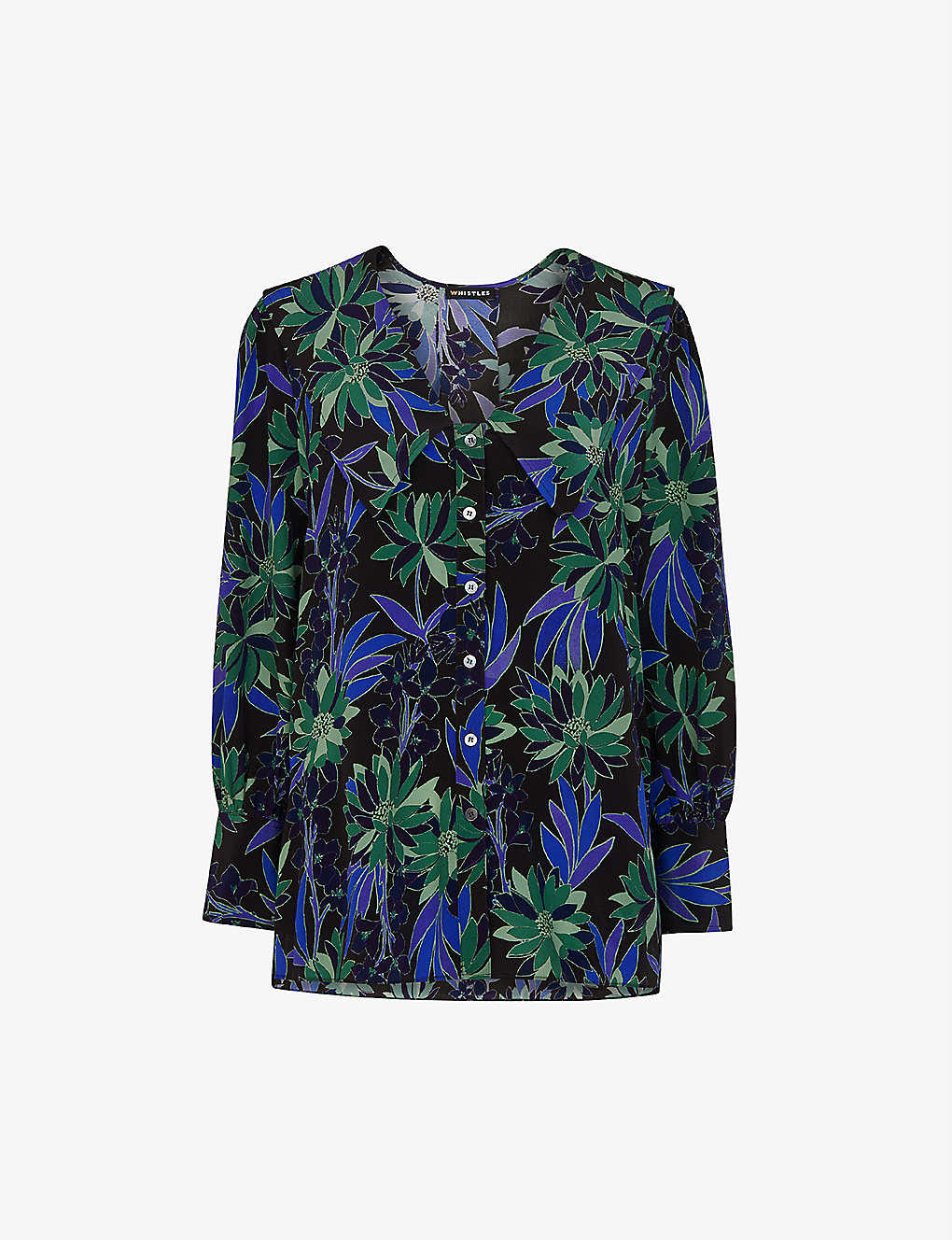 Whistles Womens Multi-coloured Floral-print Oversized-collar Silk Shirt