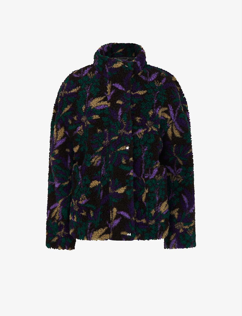 Whistles Womens Multi-coloured Floral-print Funnel-neck Wool-blend Fleece Jacket