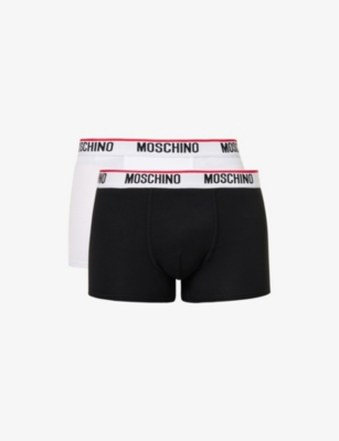 Moschino Pack Of Two Logo-waistband Stretch-cotton Trunks In Black/white