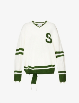 House Of Sunny Ice Breaker Brand-embroidered Knitted Jumper In Perfect Green And Dune
