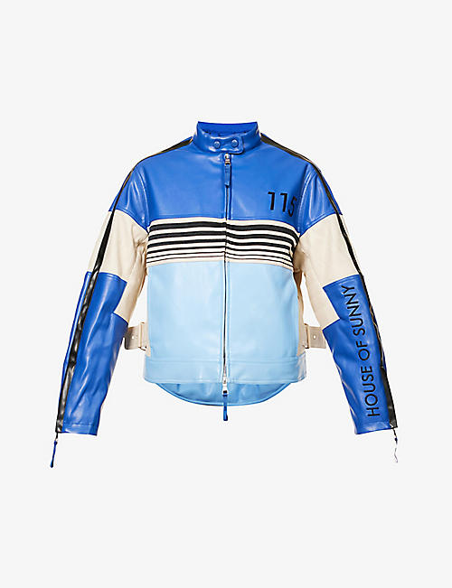 HOUSE OF SUNNY: Racer colour-block logo-print faux-leather jacket