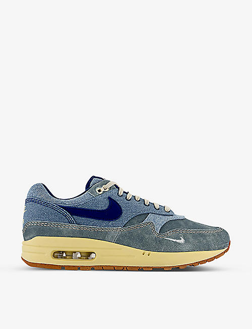 NIKE: Air Max 1 panelled denim and suede low-top trainers