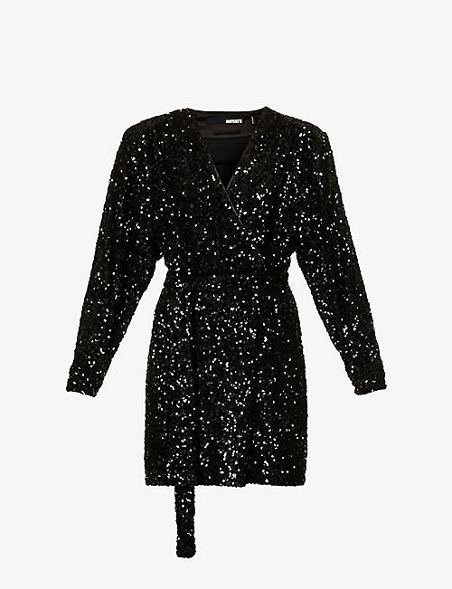 ROTATE BIRGER CHRISTENSEN: Sequin-embellished stretch-recycled polyester mini dress