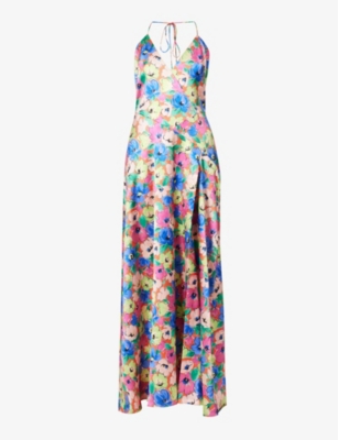 Rotate Birger Christensen Rotate 'shalonda' Satin Maxi Slip Dress In Necatrine Comb