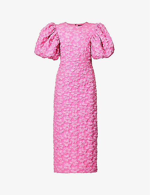 ROTATE BIRGER CHRISTENSEN: Floral-appliqué recycled polyester-blend midi dress