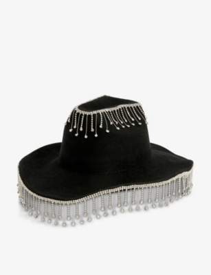 Rotate Birger Christensen Rhinestone Embellished Bucked Hat In Black