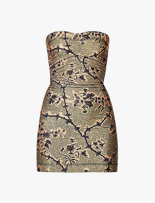 KNWLS: Skinn floral-print stretch-woven mini dress