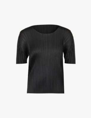 PLEATS PLEASE ISSEY MIYAKE: Basics round neck pleats knitted T-shirt
