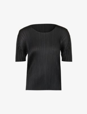 Grey High-neck technical-pleated top, Pleats Please Issey Miyake