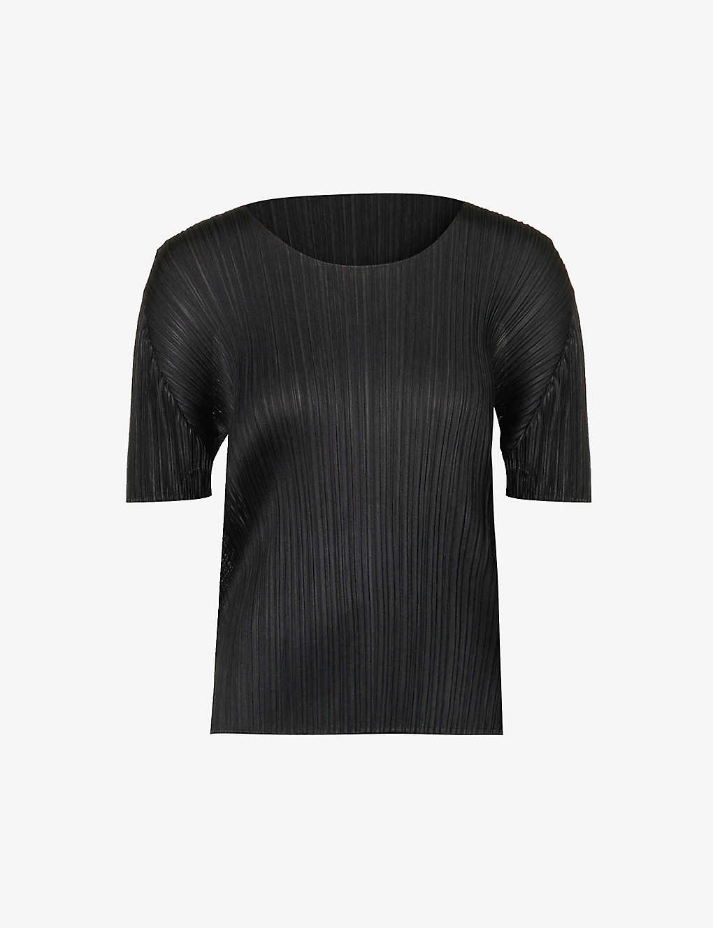 Shop Issey Miyake Pleats Please  Women's Black Basics Round Neck Pleats Knitted T-shirt