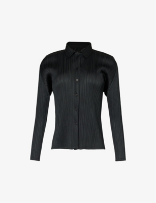 PLEATS PLEASE ISSEY MIYAKE: Pleated collared relaxed-fit knitted shirt
