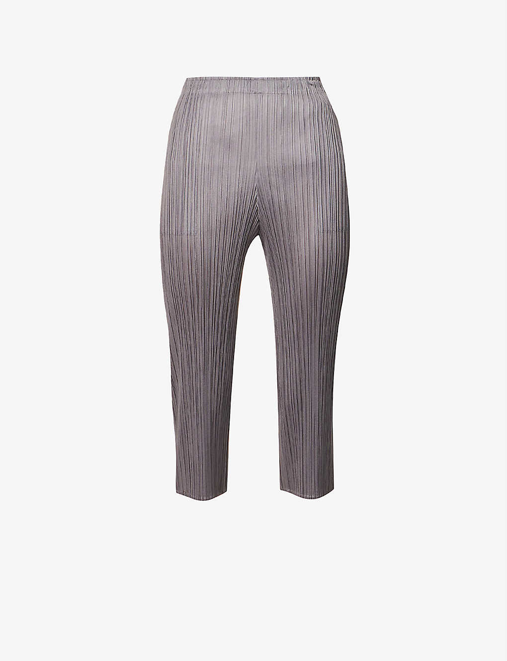 Shop Issey Miyake Pleats Please  Women's Grey Pleat Cropped Straight-leg Knitted Trousers