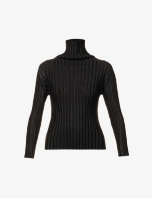 Issey Miyake Pleated High-neck Woven Top In Black