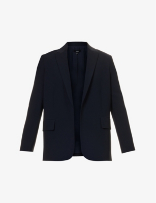 Theory Womens Deep Navy Single-breasted Regular-fit Crepe Blazer