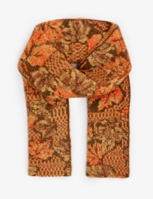 ERL ERL MEN'S GOLD FLORAL-INTARSIA KNITTED SCARF,61299710
