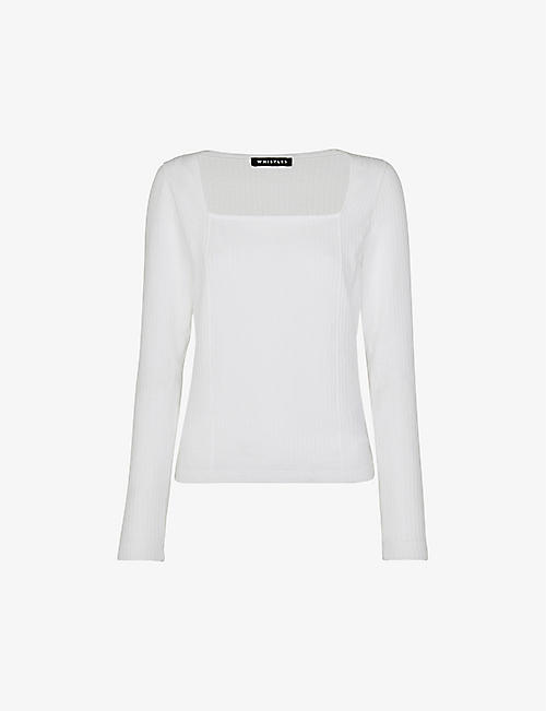 WHISTLES: Square-neck ribbed stretch-cotton top