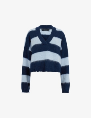 ALLSAINTS: Lou striped cropped knitted jumper