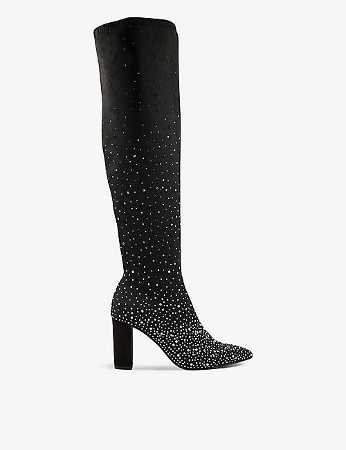 DUNE: Scenic stone-embellished woven over-the-knee boots