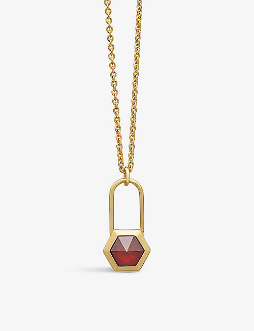 RACHEL JACKSON: Padlock 22ct yellow gold-plated sterling silver and garnet necklace