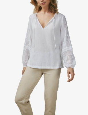 The White Company Womens White Lace-insert Floral-embellished