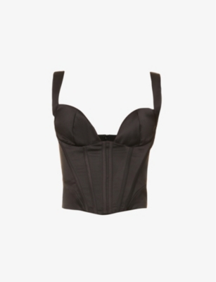 HOUSE OF CB: Liberty plunge-neck satin corset top
