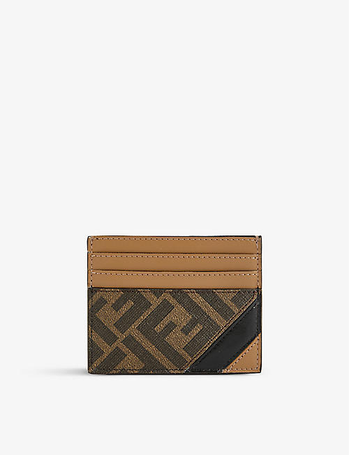 FENDI: Logo-print woven and leather card holder
