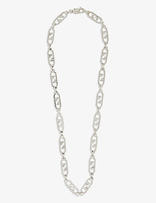 FENDI: O'Lock palladium-plated brass necklace