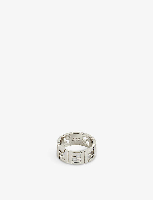 FENDI: FF-logo palladium-plated brass ring