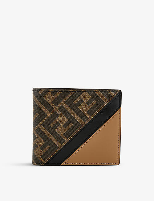 FENDI: Logo-print woven and leather wallet